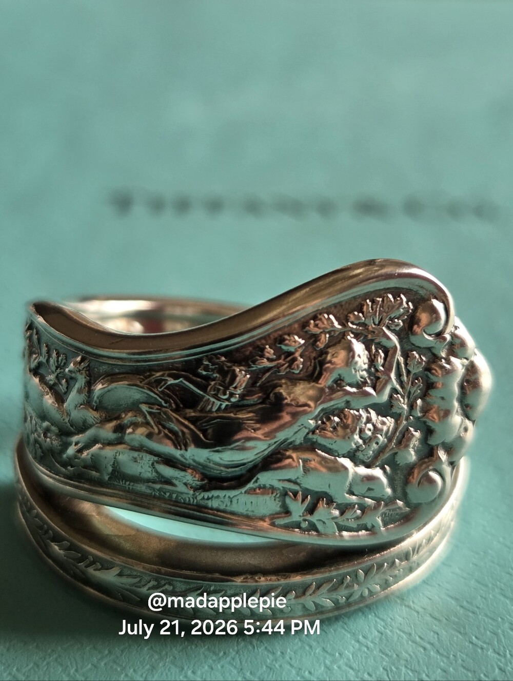 1878 Tiffany & Co. Olympic Spoon Ring Sterling Silver Diana And The Nymphs #59